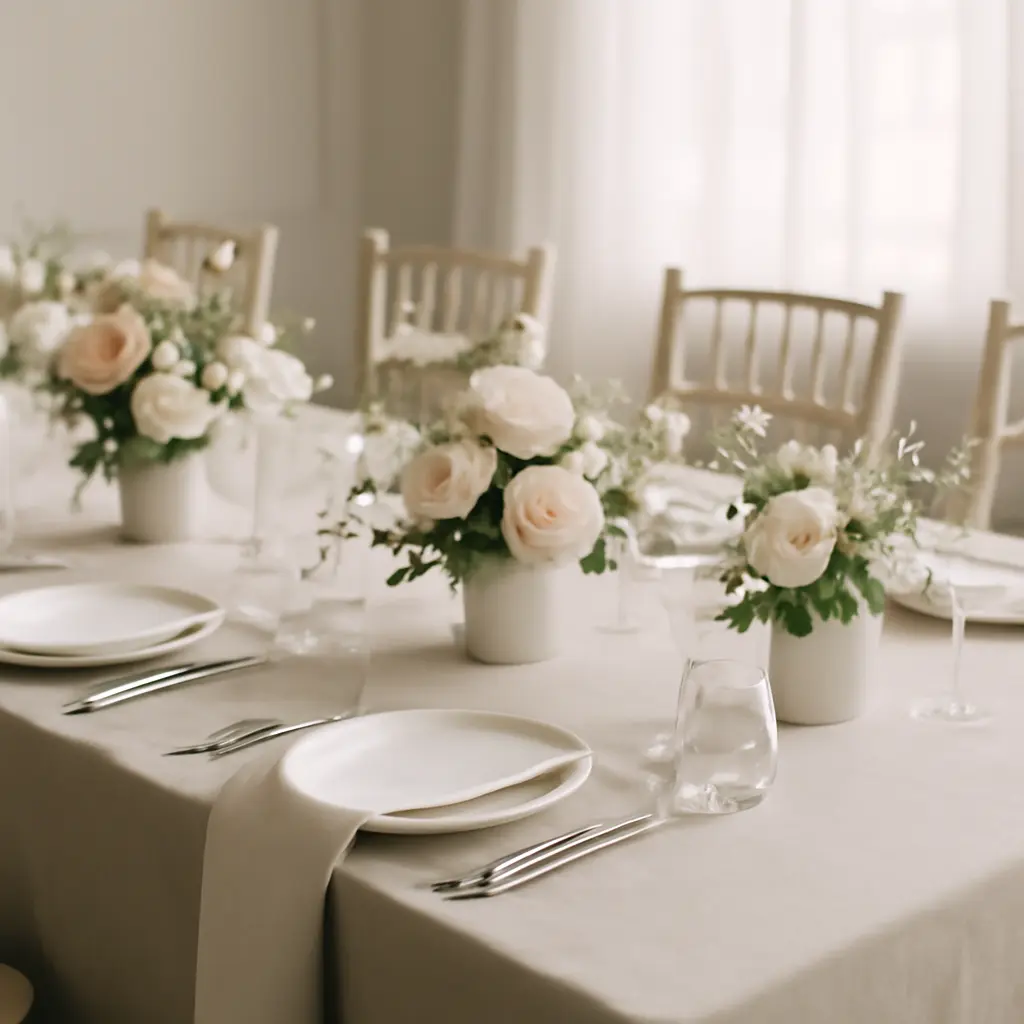Budget-friendly wedding table setup with simple floral accents