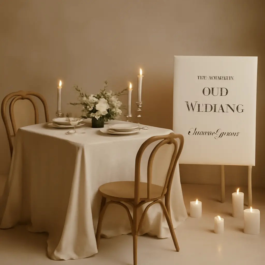 Intimate wedding table setting with candles and sustainable decor